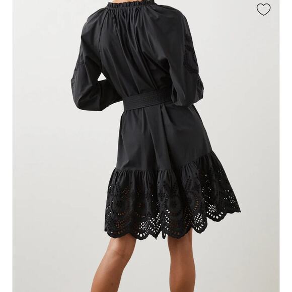 Rails Saylor Dress Black Eyelet Lace Long Sleeve Tile Belt Sz S - Picture 2 of 10